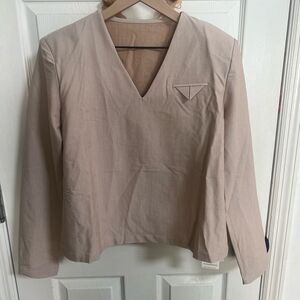 Commense Elegant Beige V-Neck Women's Top, minimalist, capsule